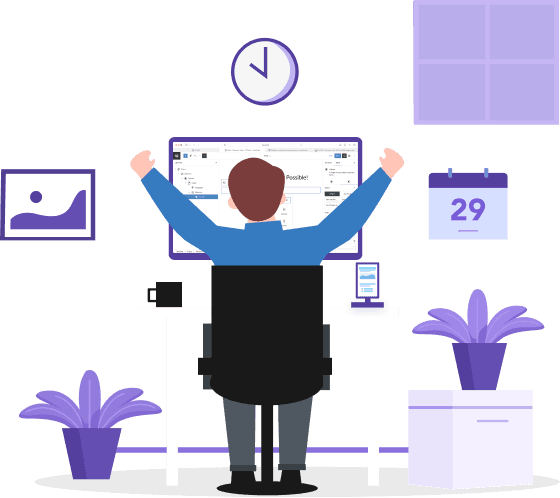 Illustration of a person at a desk celebrating success